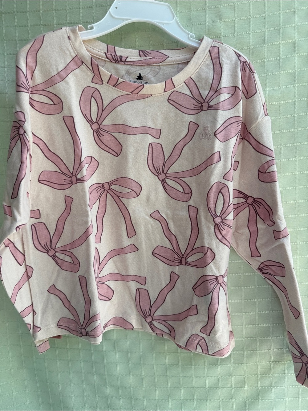 New GAP Baby Soft Pink Bow Print Cotton Tee with Long Sleeves